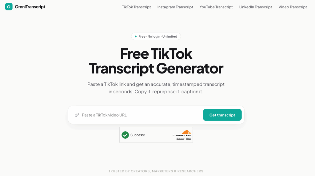 OmniTranscript: Unlimited Free TikTok Transcript Extraction With SRT Export