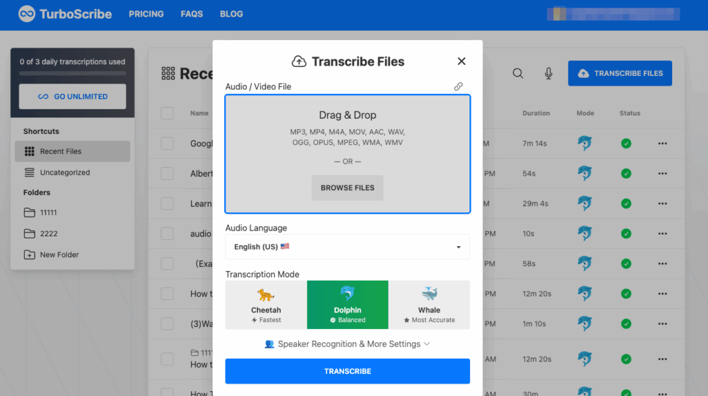 4. TurboScribe: Best for Three Free Transcripts per Day
