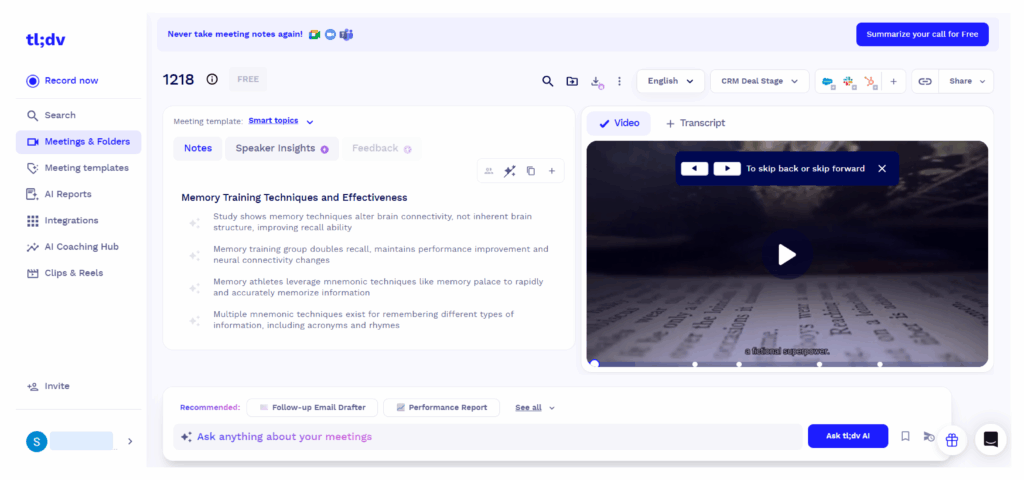 tl;dv – AI Video Transcription Free for Meetings