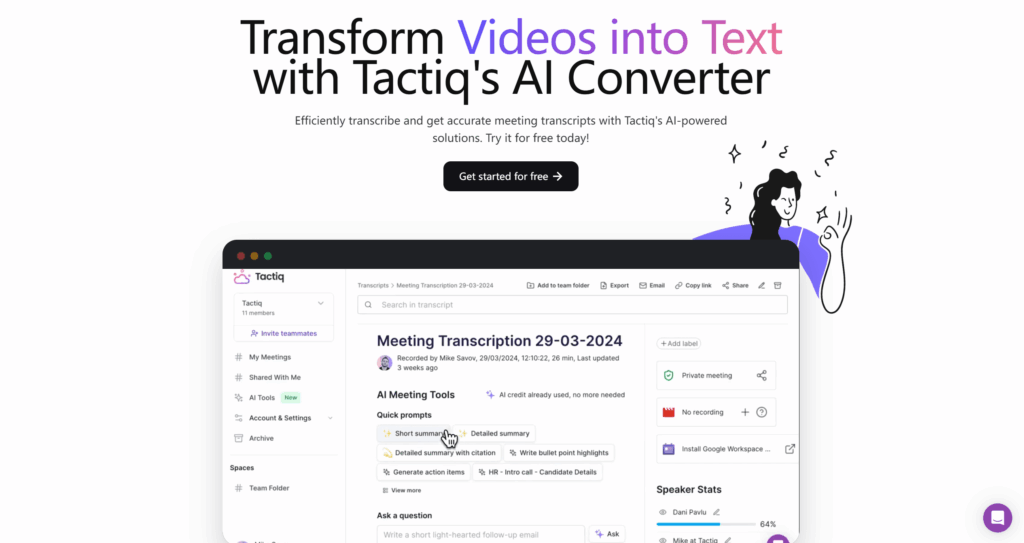 Tactiq - Best for Live Meeting Transcripts and Action Items