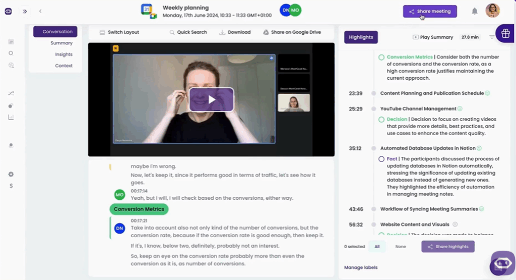MeetGeek – Intelligent Summaries Tailored to Meeting Type