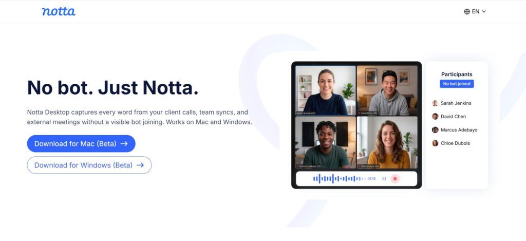 Notta Desktop App: Best for Multilingual and Privacy-Focused Work