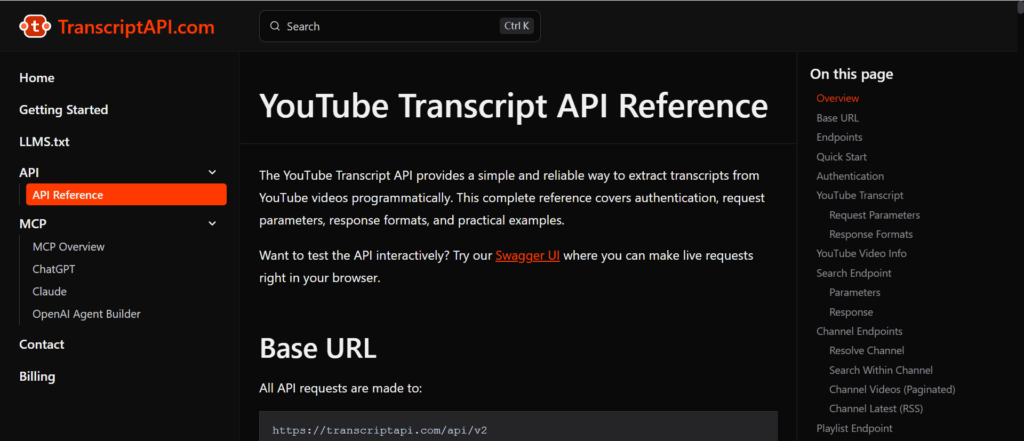 TranscriptAPI — Best for YouTube-Only Production Workflows