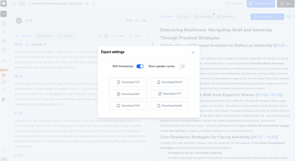 Step 5: Edit and Export Your Finished Transcript