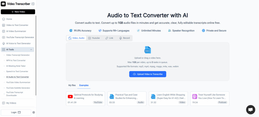 Video Transcriber AI — Quick Video and Audio to Text Transcription