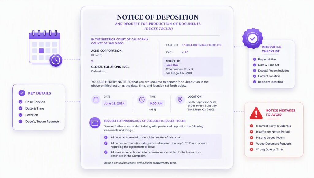 Deposition Notice Examples, Key Elements, Templates & Common Mistakes