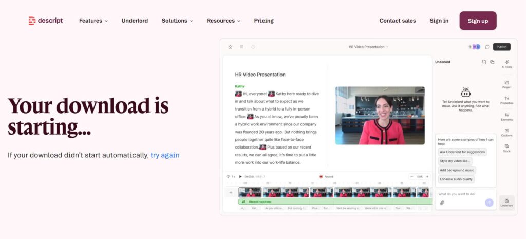 Descript Desktop App: Best for Transcript-Based Media Editing