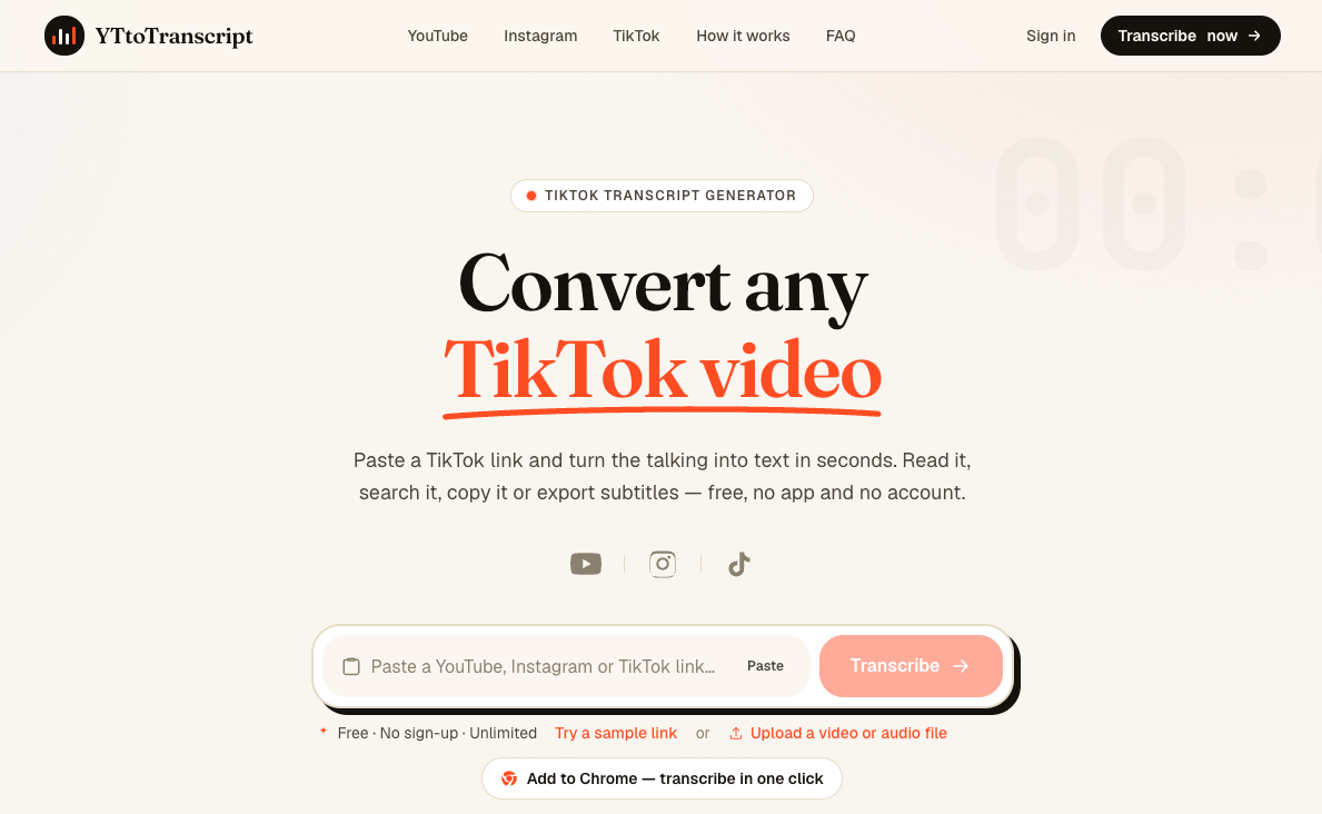 YTtoTranscript: A No-Account TikTok Transcript Extractor for Quick Text