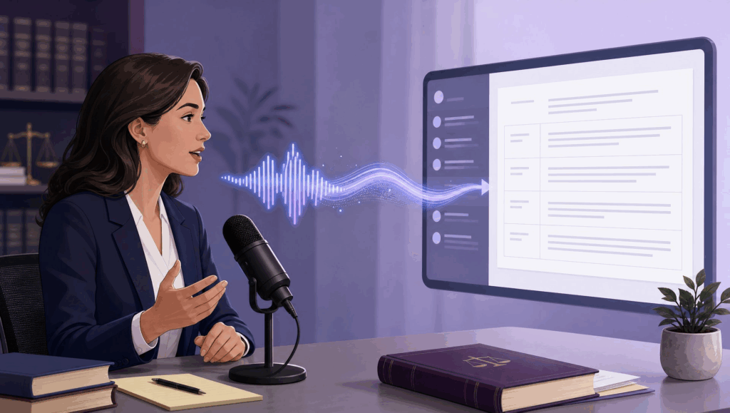 Attorney dictating audio into a legal transcript