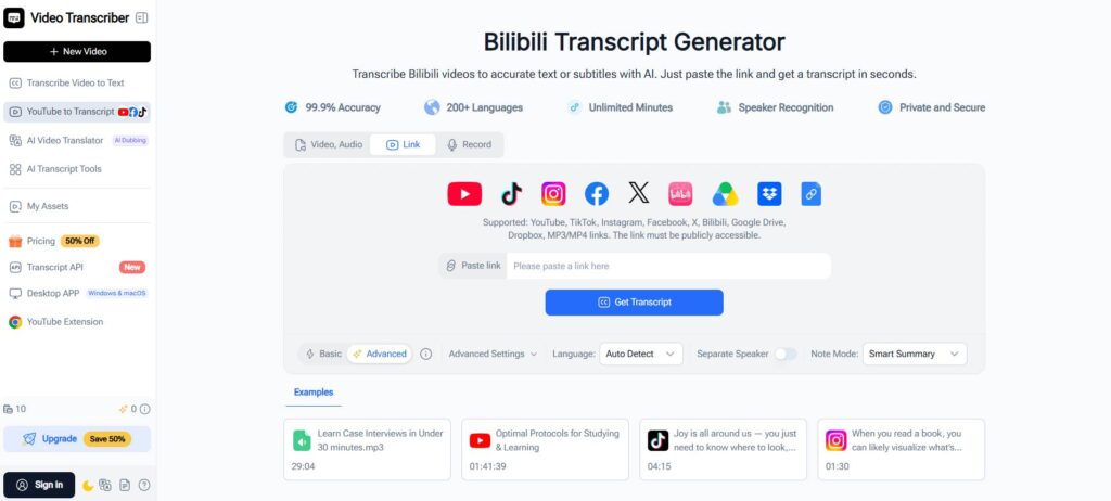 Video Transcriber AI - Best for AI-Generated Bilibili Subtitles and Transcript Workflows