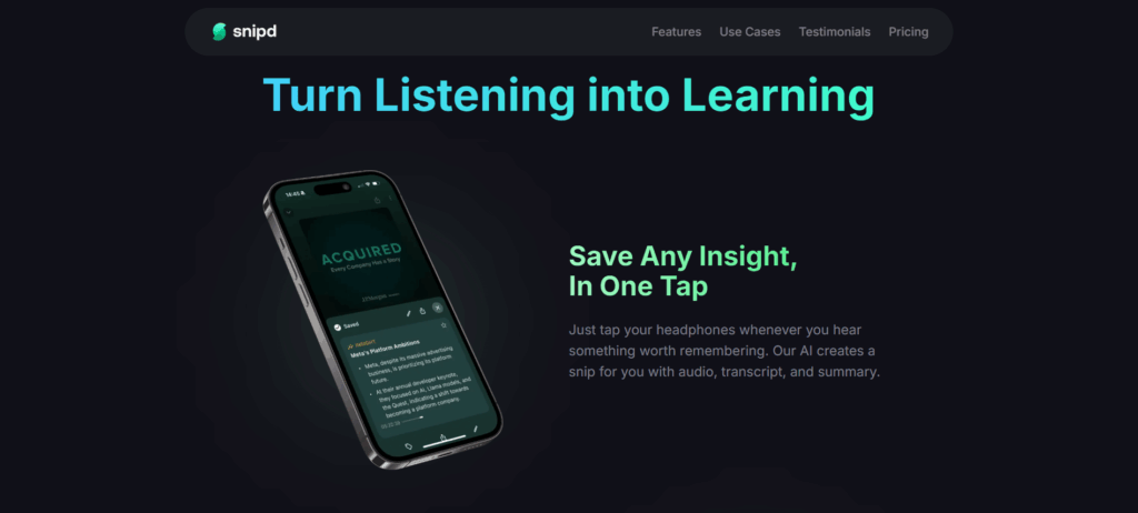 Snipd — Interactive Podcast Transcription While Listening