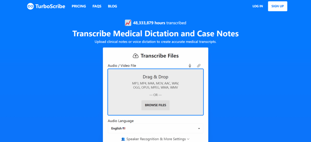 TurboScribe: Best for Large Medical Audio and Video Files
