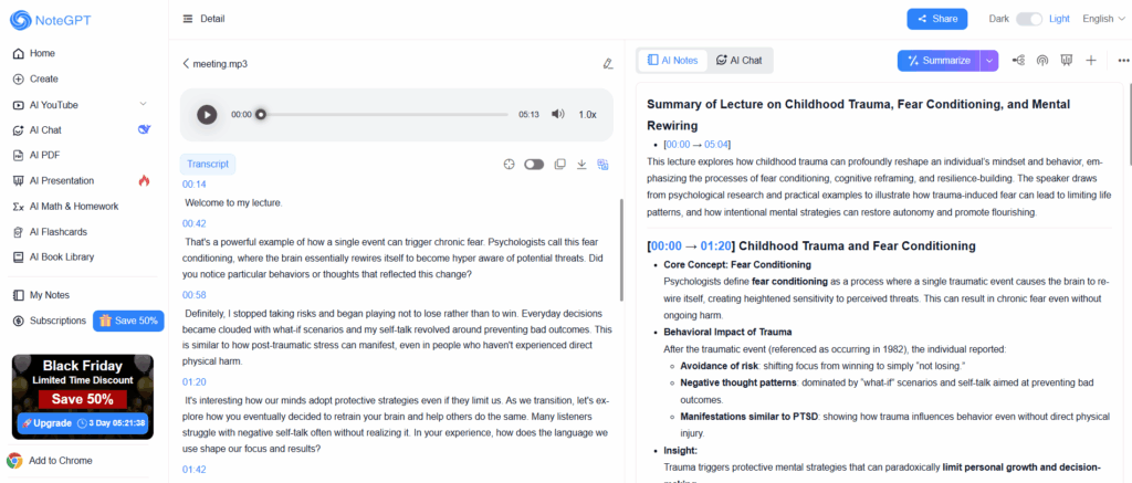 NoteGPT — Transcription Plus Summaries and Knowledge Management