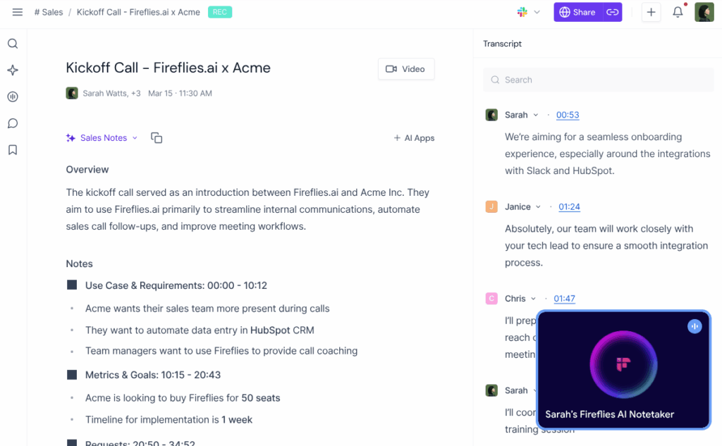 Fireflies.ai – Action-Oriented Meeting Summaries