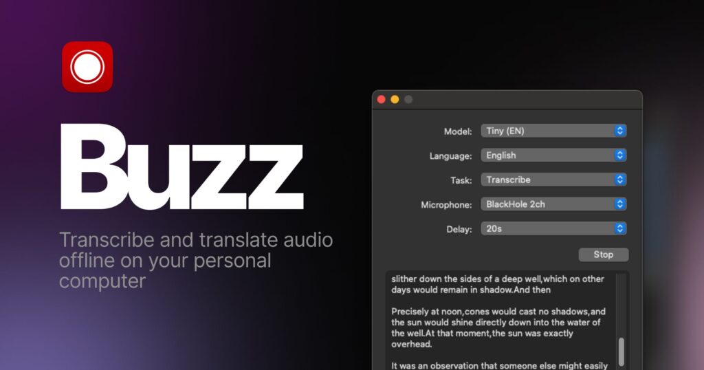 Buzz Desktop App: Best for Open-Source Offline Transcription