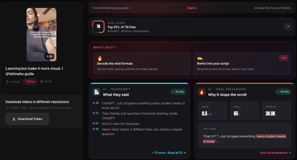 TokTranscript: A TikTok-Native Transcript Extractor With Timestamps