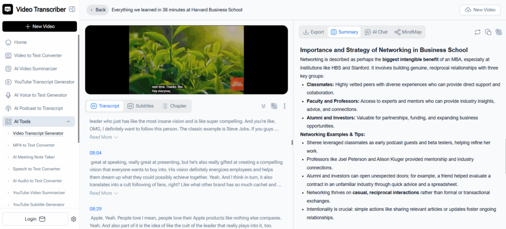 Video Transcriber AI – Large File Support & Smart Transcription Insights