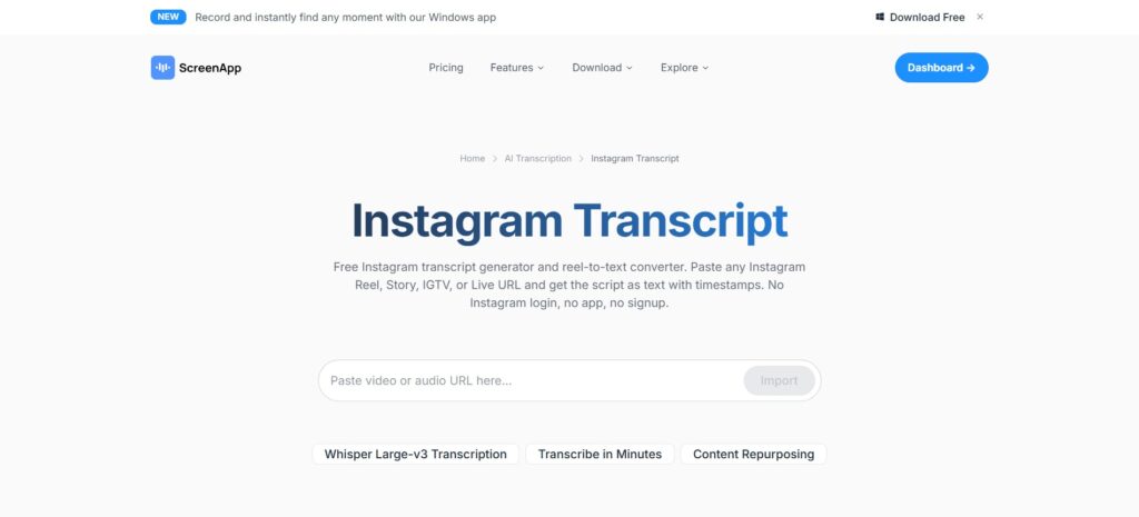 ScreenApp — Instagram to Text Inside a Full Video Toolkit