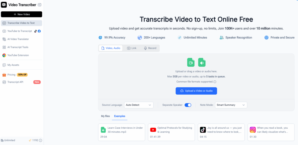 Step 1: Upload Your Audio or Paste Your Transcript