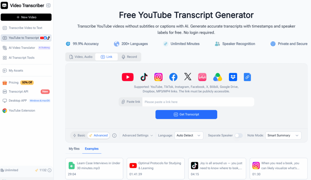 Step 2: Paste the URL to Download YouTube Transcript Text