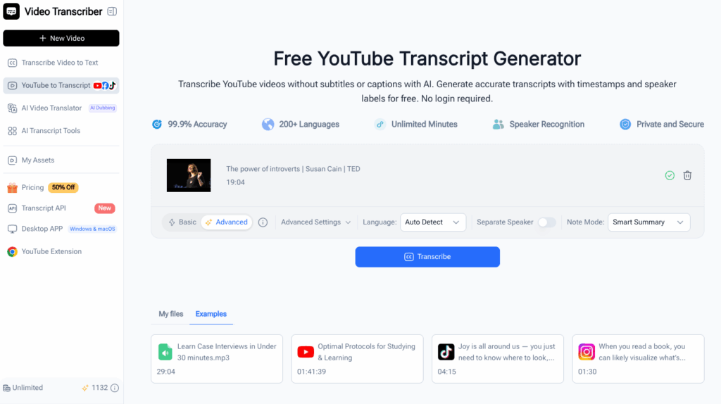 Step 3: Choose Settings Before You Download YouTube Transcript Text