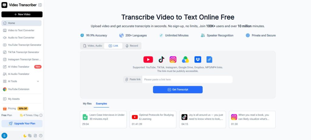 Video Transcriber AI - Best Free Tool With No Sign-Up Required