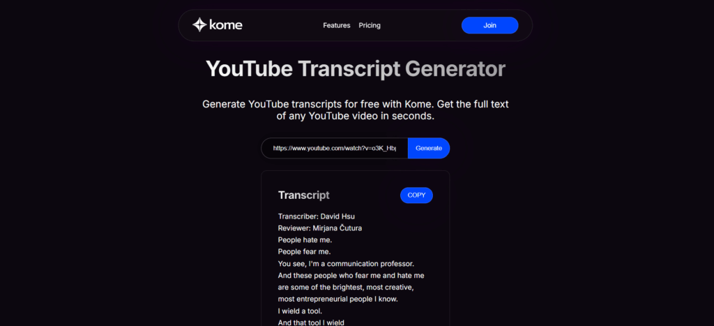 Kome AI – Collaborative Transcripts for Smarter Teams