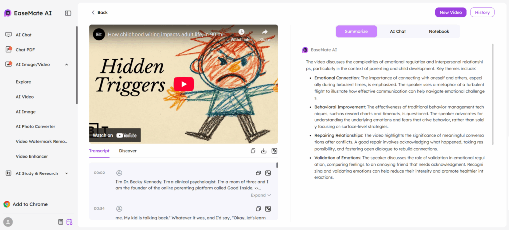 Easemate is designed for users who want a simple and fast free YouTube video summarizer without unnecessary complexity.