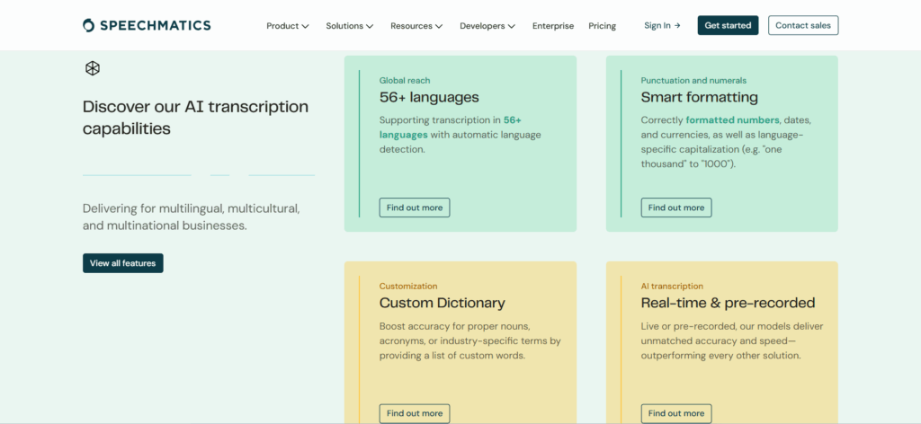Speechmatics is a compelling video transcript API choice when language coverage and deployment control matter