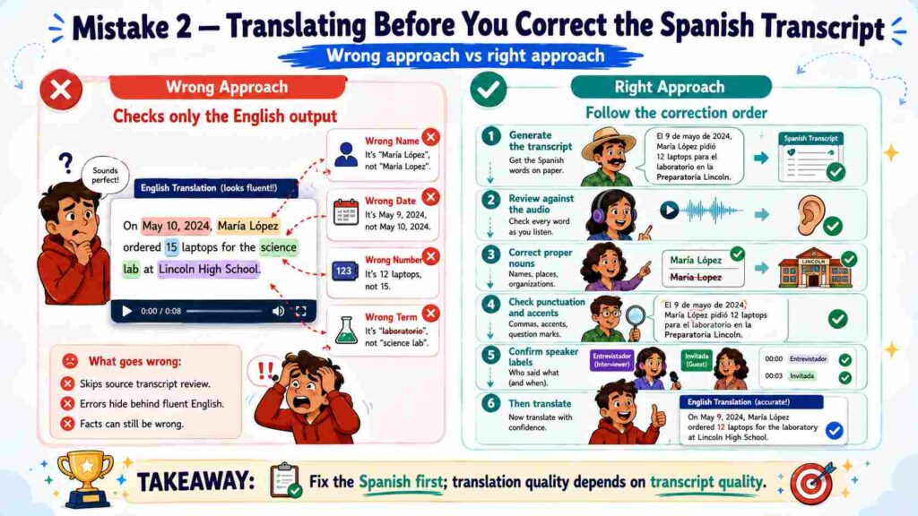 Translating Before You Correct the Spanish Transcript