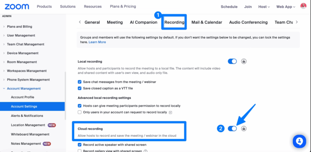 To allow zoom cloud recording