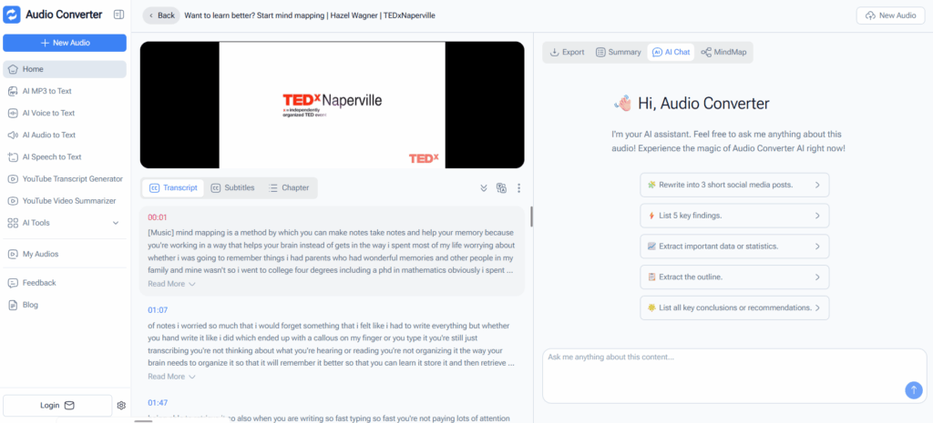 Audio Converter AI – Transcript and Noise-Free Audio Dual Output