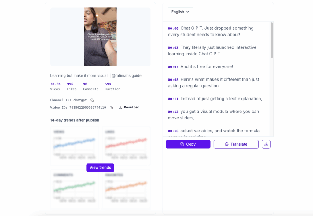 Transcript24: Built for Script and Trend Analysis