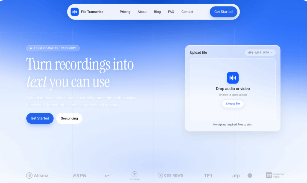 File Transcribe: The Transcriber of WAV File for Pure Audio Uploads