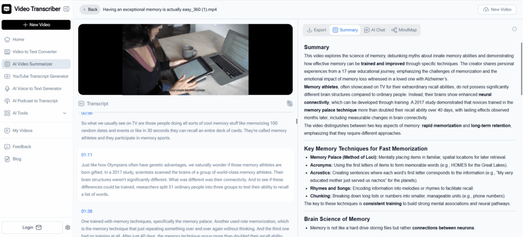 Video Transcriber AI represents the gold standard when you need a powerful ai video summarizer free