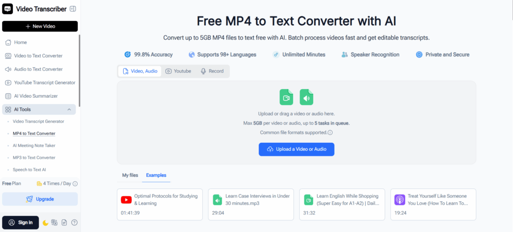 Video Transcriber AI: Best for 5GB MP4 Large Files