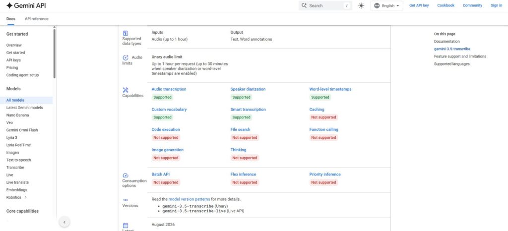 Gemini 3.5 Transcribe is Google's dedicated speech-to-text model based on Gemini's audio understanding capabilities.