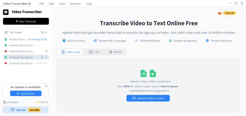 Video Transcriber AI Desktop App: Best Desktop Speech to Text Software for Large Files