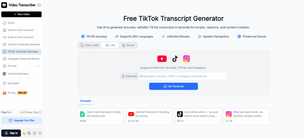 Video Transcriber AI — Best Overall TikTok to Transcript Tool
