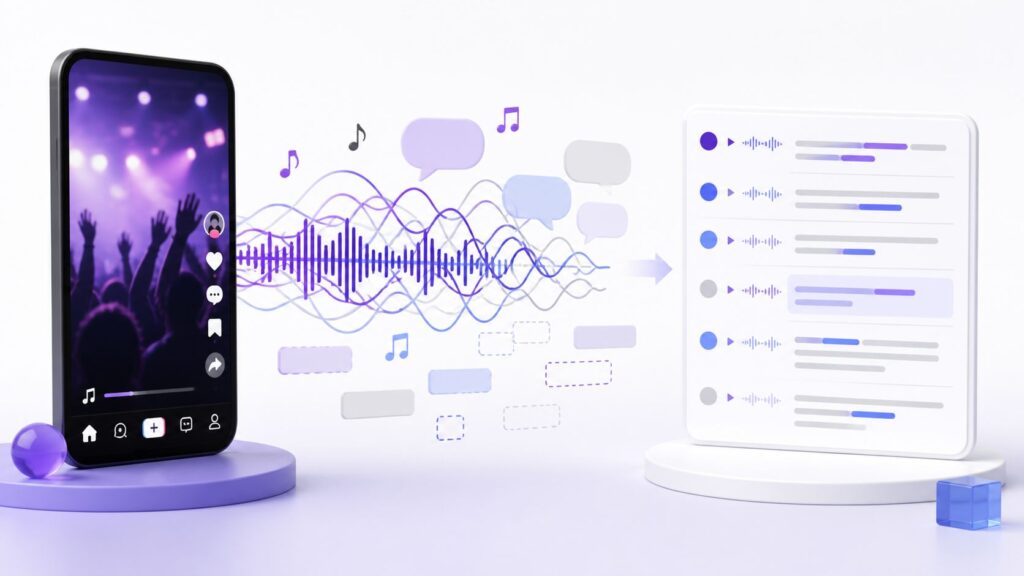 TikTok audio with overlapping speech music and missing captions converted into a structured transcript