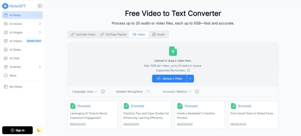 NoteGPT - Best for Batch Transcription With AI Note-Taking