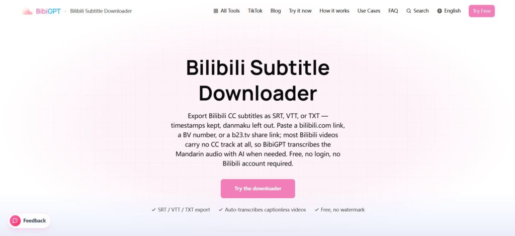 BibiGPT focuses on Bilibili subtitle extraction and export