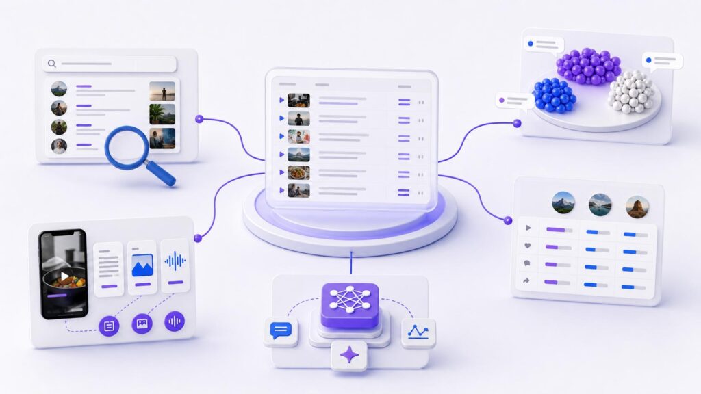 TikTok transcript data connected to research trend analysis content repurposing and AI applications