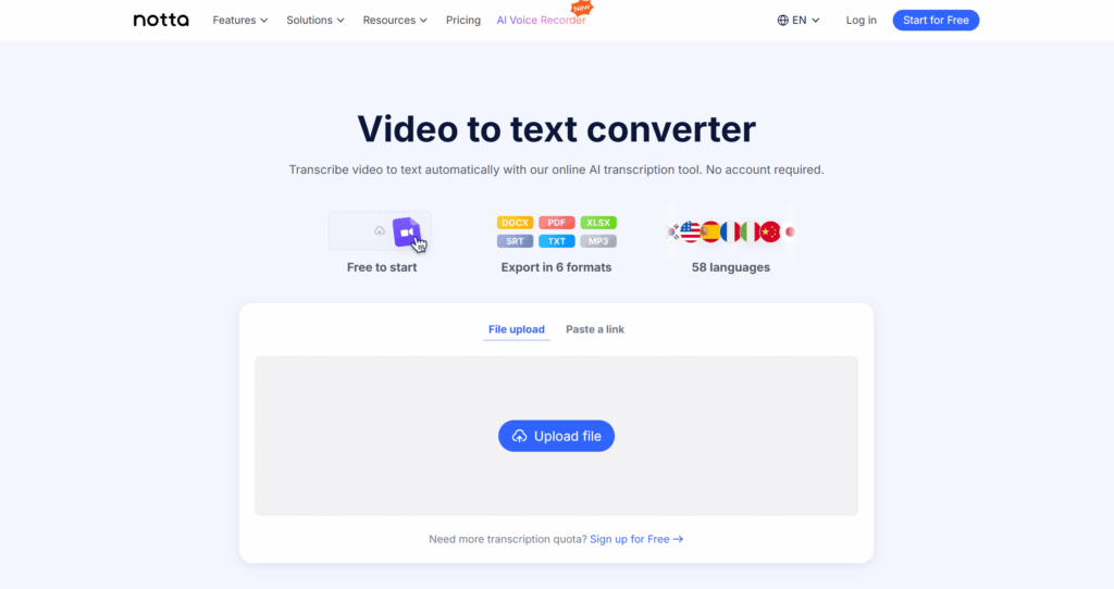 Notta - Best for Turning Long Recordings into Notes