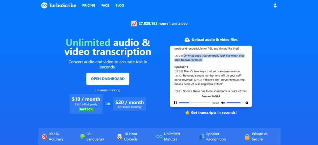 TurboScribe — Unlimited & Long-Form