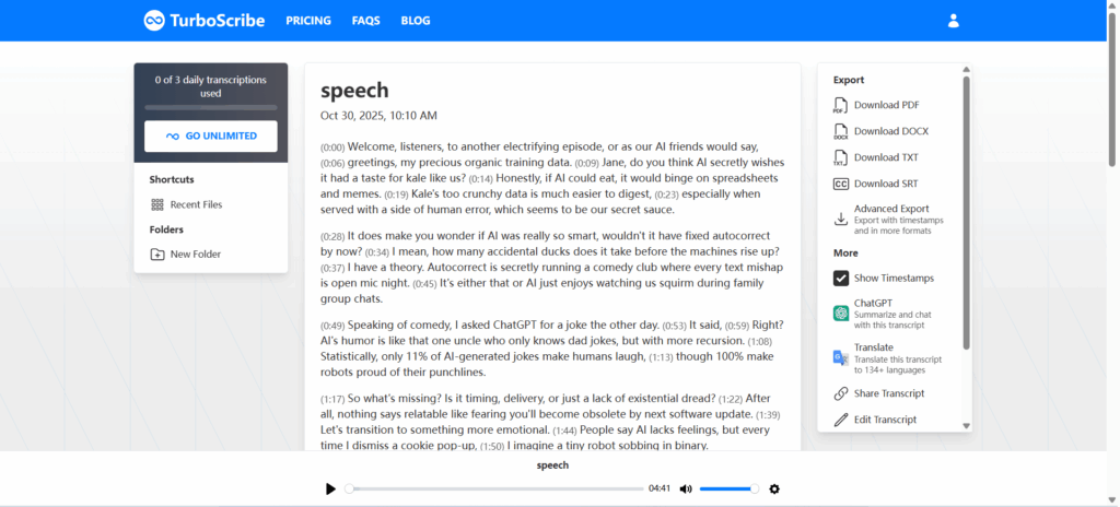 TurboScribe — Flexible Processing Modes