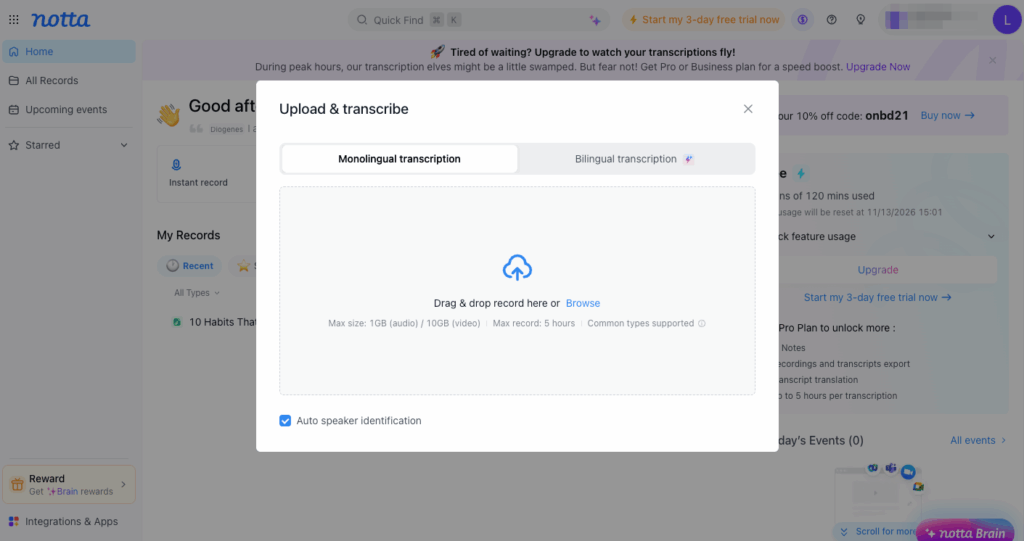 5. Notta: Best for Multilingual Video Transcription
