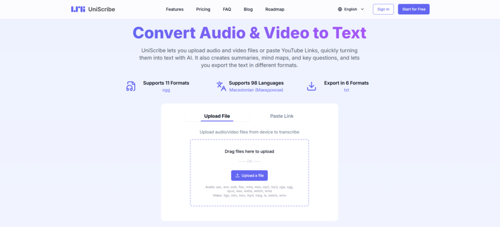 UniScribe – Link or Upload + Multi‐Format Export