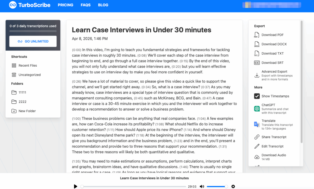 4. TurboScribe: Best for Three Free Transcripts per Day