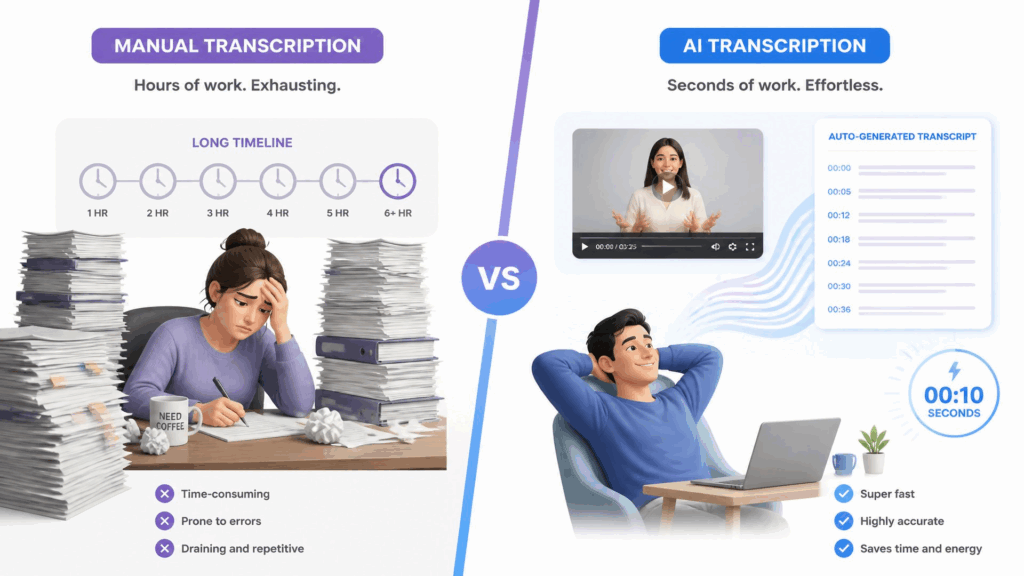AI video transcription versus manual typing